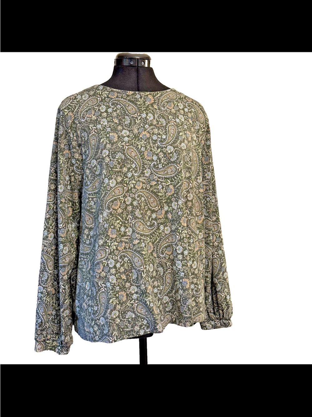 J Jill Paisley Top Women's XL Petite Soft Green Blue Gold Paisley Floral Boho